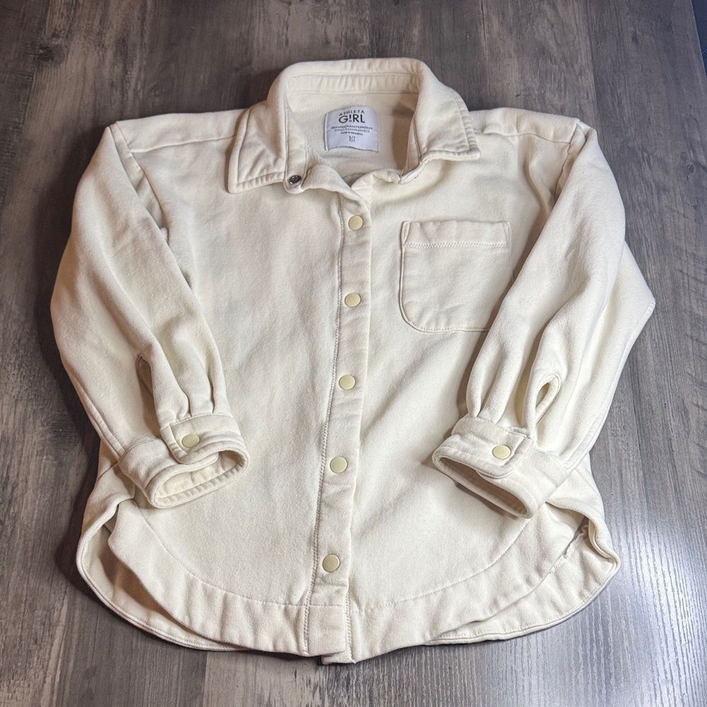 Athleta Girl Cream Jersey Button Up Shacket